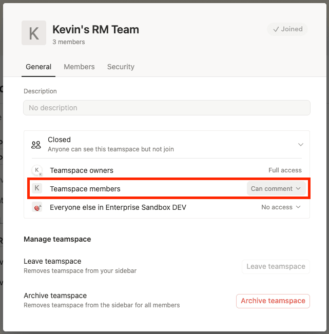 hc: Zugriffsebene für reguläre Mitglieder in einem Teamspace ändern