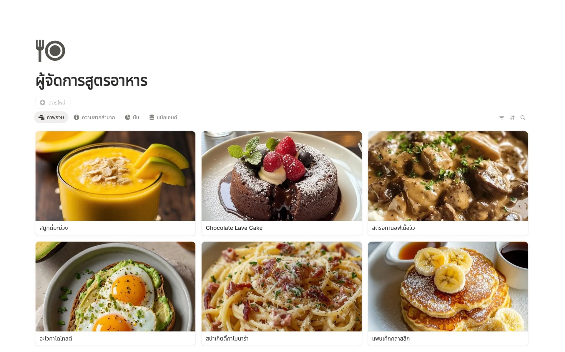 ภาพหน้าจอของคอลเล็คชั่น กล่องสูตรอาหารของคุณ โดย Notion