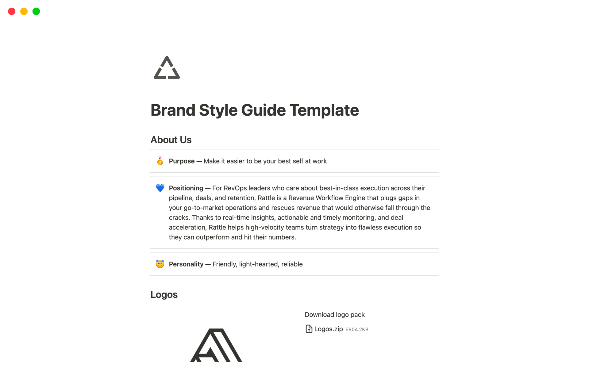 Eine Vorlagenvorschau für Brand Style Guide
